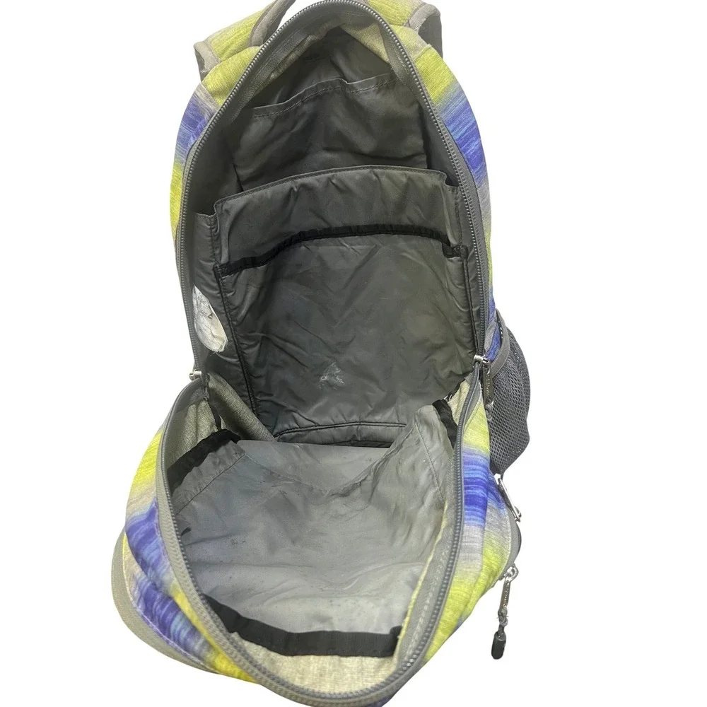 LL Bean Backpack Blue Green Space‎ Dye Stripe Multi Compartment School Travel